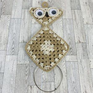Kitchy Retro 70s Crotchet Owl Towel Holder Kitchen Bathroom Cottage Granny Core